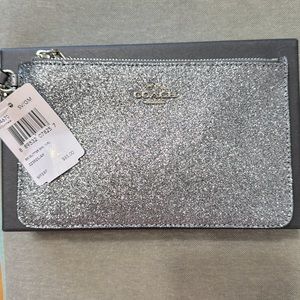 Coach metallic glitter single zipper wristlet